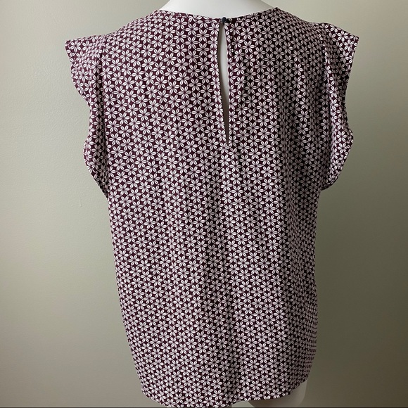 Ann Taylor Floral Flutter Sleeve Cutout Blouse - Picture 3 of 5